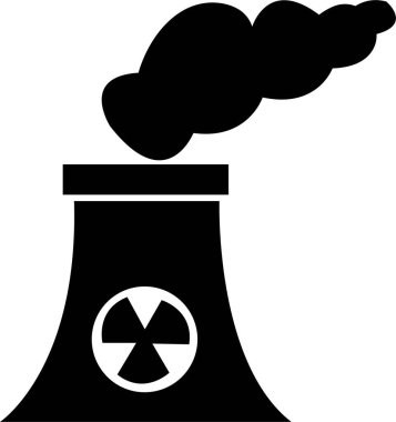 Endüstriyel fabrika binaları simgesi şeffaf arkaplanda izole edilmiş. Bitkilerin ve fabrikaların siyah siluetleri. Nükleer enerji santrali vektörü. .