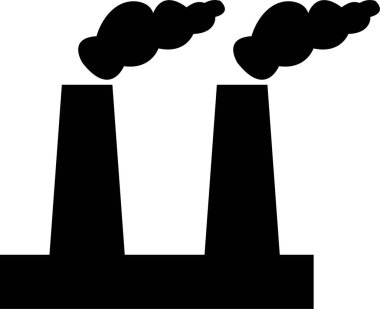 Endüstriyel fabrika binaları simgesi şeffaf arkaplanda izole edilmiş. Bitkilerin ve fabrikaların siyah siluetleri. Nükleer enerji santrali vektörü. .