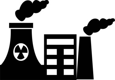 Endüstriyel fabrika binaları simgesi şeffaf arkaplanda izole edilmiş. Bitkilerin ve fabrikaların siyah siluetleri. Nükleer enerji santrali vektörü. .