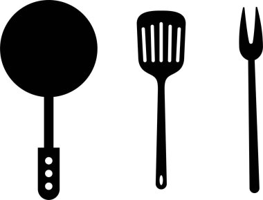 Kızartma tavası mutfak spatula aracı simgesi vektör koleksiyonunu şeffaf arkaplanda izole etti. Siluet sembolü. İnternet ve uygulama için mutfak gereçleri.