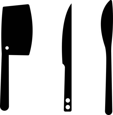 Peynir bıçakları ikon seti. Bıçak sembolü. Siyah Vektör koleksiyonu şeffaf arkaplanda izole edildi. Yemek pişirme, ağ ve uygulama için mutfak aleti. Yiyecek ve sebze, kesim sembolü