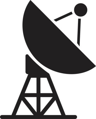 Uydu anten simgesi, iletişim anten grubunun düz stil siyah vektörü, radar sinyal alıcı sembolleri, şeffaf arkaplan üzerinde izole kablosuz yayın ağı ögesi.