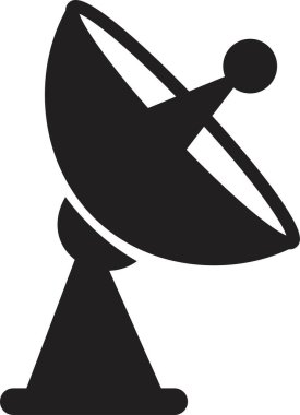 Uydu anten simgesi, iletişim anten grubunun düz stil siyah vektörü, radar sinyal alıcı sembolleri, şeffaf arkaplan üzerinde izole kablosuz yayın ağı ögesi.