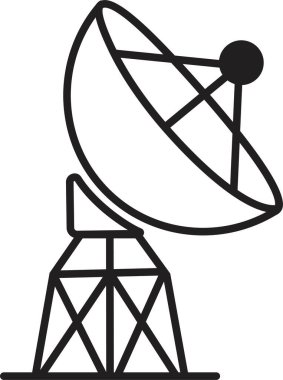 Uydu anten simgesi, iletişim anten grubunun satır biçimindeki siyah vektörü, radar sinyal alıcı sembolleri, şeffaf arkaplanda izole edilmiş kablosuz yayın ağı ögesi.