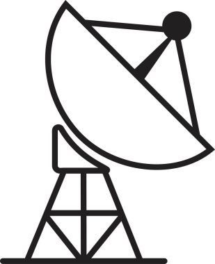 Uydu anten simgesi, iletişim anten grubunun satır biçimindeki siyah vektörü, radar sinyal alıcı sembolleri, şeffaf arkaplanda izole edilmiş kablosuz yayın ağı ögesi.