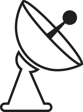 Uydu anten simgesi, iletişim anten grubunun satır biçimindeki siyah vektörü, radar sinyal alıcı sembolleri, şeffaf arkaplanda izole edilmiş kablosuz yayın ağı ögesi.