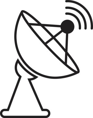 Uydu anten simgesi, iletişim anten grubunun satır biçimindeki siyah vektörü, radar sinyal alıcı sembolleri, şeffaf arkaplanda izole edilmiş kablosuz yayın ağı ögesi.