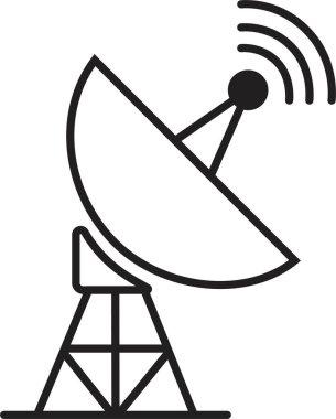 Uydu anten simgesi, iletişim anten grubunun satır biçimindeki siyah vektörü, radar sinyal alıcı sembolleri, şeffaf arkaplanda izole edilmiş kablosuz yayın ağı ögesi.