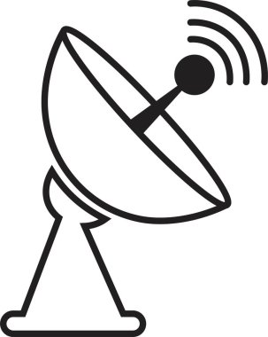 Uydu anten simgesi, iletişim anten grubunun satır biçimindeki siyah vektörü, radar sinyal alıcı sembolleri, şeffaf arkaplanda izole edilmiş kablosuz yayın ağı ögesi.