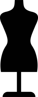 Siyah manken elbise form simgesi, sahte vektör moda tasarım aracı biçimi, dikiş gövdesi, giyim sergisi, giyim standı içerir