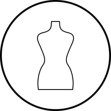 Siyah manken elbise form simgesi, sahte vektör moda tasarım aracı biçimi, dikiş gövdesi, giyim sergisi, giyim standı içerir