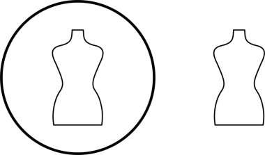 Siyah manken elbise form ikonu seti, sahte vektör koleksiyonu ve moda tasarım aracı grup biçimi, dikiş gövdesi, giysi gösterisi, giyim standını içerir