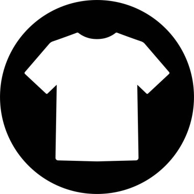 Siyah tişört ikonu, tişört, forma, giysi, kıyafet, kıyafet, üniforma, moda sembolü, kıyafet tabelası, düz ve çizgi tarzı vektör çizimi