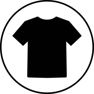 Siyah tişört ikonu, tişört, forma, giysi, kıyafet, kıyafet, üniforma, moda sembolü, kıyafet tabelası, düz ve çizgi tarzı vektör çizimi