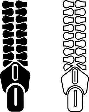 Fermuar simgesi koleksiyon grubu, zip ligener sembolü illüstrasyon tasarım vektör grafik şablon paketi, giysi giysisi giysisi siyah yassı minimal çizgi dış hatları elementi