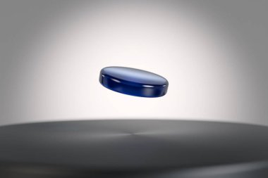 CGI illustration of a superconducting crystal LK99, perfect shape and colour, dark blue colour copper doped lead oxo apatite, floating over a magnet. clipart
