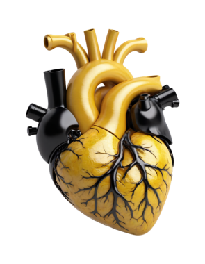 İnsan kalbi, gerçekçi temsil. Sarı ve siyah