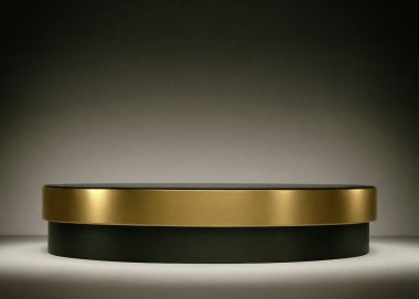 Klasik lüks siyah ve altın podyum, ahşap üzerinde klasik ürün sahnesi, 35 mm film