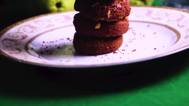 一个宏观特写电影镜头Cookies与花生 专业的准备 美味的新鲜货物饼干镜头 — 图库视频影像