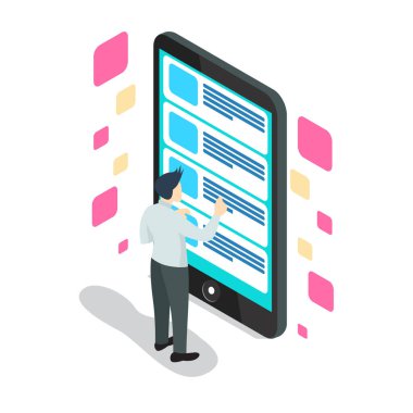 Çevrimiçi araştırma konsepti. Web afişi, bilgi grafikleri, kahraman resimleri için kullanılabilir. Düz izometrik vektör çizimi beyaz arkaplanda izole edildi.