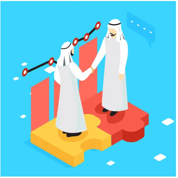 Isometric Flat Two Businessmen Making Deal Vector Illustration People Shaking — Stock Vector
