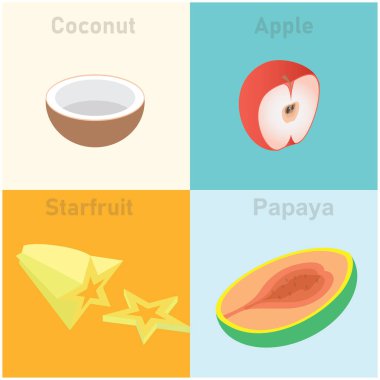 İzometrik tropikal meyve kümesi vektör gösterimi, vektör illüstrasyonu