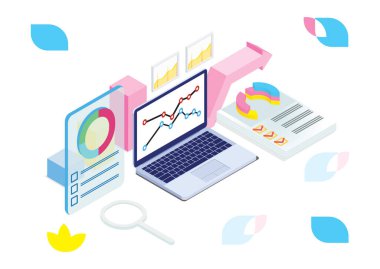 Isometric Technology Veri Analizi İllüstrasyonu, Web Afişleri, Diyagramlar, Infographics, Kitap İllüstrasyonu, Oyun Varlığı ve Diğer Grafik İlgili Varlıklar İçin Uygun