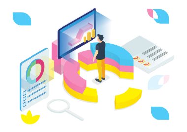 Isometric Technology Veri Analizi İllüstrasyonu, Web Afişleri, Diyagramlar, Infographics, Kitap İllüstrasyonu, Oyun Varlığı ve Diğer Grafik İlgili Varlıklar İçin Uygun