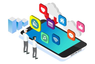 Modern Isometric Social Media Marketing Illustration, Diyagramlar İçin Uygun, Infographics, Book Illustration, Game Asset, ve diğer Grafik İlgili Varlıklar