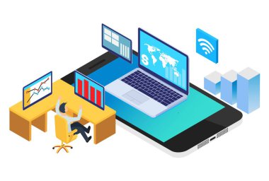 Modern Isometric Borsa Finansal Analizi, Diyagramlar, Infographics, Kitap İllüstrasyonu, Oyun Varlığı ve Diğer Grafik İlgili Varlıklar İçin Uygun