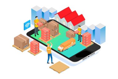 Modern Isometric Smart Delivery System Illustration, Diagram, Infographics, Book Illustration, Game Asset, ve diğer grafiksel bağlantılı varlıklar