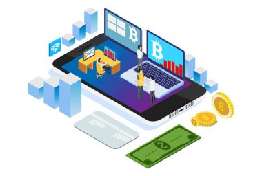 Modern Isometric Smart Bitcoin Madencilik Üretimi, Diyagramlar için elverişli, Infographics, Illustration, ve diğer grafiksel bağlantılı varlıklar