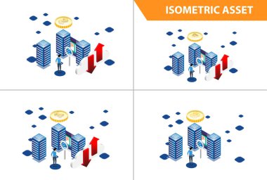 Modern 3d Isometric Set koleksiyonu Smart Online Madencilik Teknolojisi Resimleri İnsanlarla ve Dijital Varlıklarla Ayrı Tutulmuş Arkaplanda