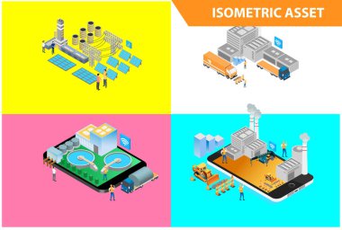 Modern 3d Isometric Set koleksiyonu Smart Fast Food Technology Illustration in White Reaslated Subground with People and Digital Related Asset