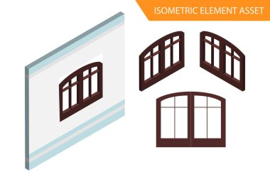 Beyaz Arkaplanda Isometric Wood pencere vektörü, oyun varlığı için uygun, ve diğer grafikle ilişkili varlıklar