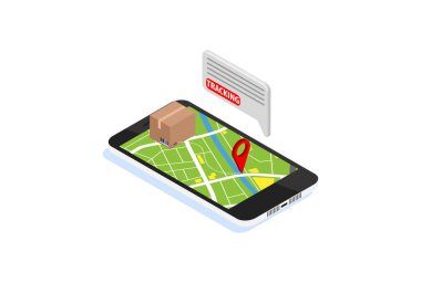 Dünya çapında 3d izometrik izleme sevkiyatı. 3d izometrik çevrimiçi kargo şirketi konsepti web vektör çizimi. Dünya haritası ve kutu rotası. Yaratıcı insanlar koleksiyonu.