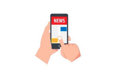 Çevrimiçi haberler, gazete, haber sitesi düz vektör illüstrasyonu. Haber güncellemesi, dijital içerik, internet gazetesi, web afişi ve uygulamaları için haber makalesi
