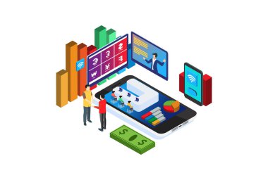 Modern Isometric Digital Exchange Illustration Investment, Web Banners, Diyagramlar, Infographics, Book Illustrations, Game Asset, ve diğer Grafikle İlgili Varlıklar İçin Uygun