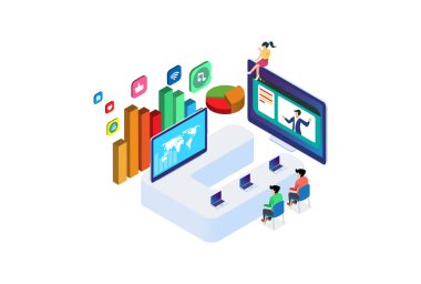 Modern Isometric Uzaktan Takım Çalışması İllüstrasyon, Web Afişleri, Diyagramlar, Infografikler, Kitap İllüstrasyonu, Oyun Varlığı ve Diğer Grafik İlgili Varlıklar İçin Uygun