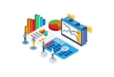 Modern Isometric Veri İstatistik Raporu İllüstrasyon, Web Afişleri, Diyagramlar, Bilgi Grafikleri, Kitap İllüstrasyonu, Oyun Varlığı ve Diğer Grafik İlgili Varlıklar İçin Uygun