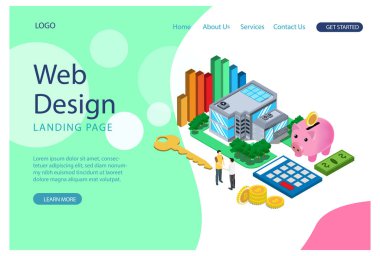 Çevrimiçi bankacılık modern düz tasarım sayfası için illüstrasyon. Elektronik banka ve insanlar konsepti. İniş sayfası şablonu. Diyagramlar, Bilgi Grafikleri, Oyun Varlıkları için Uygun kavramsal izometrik vektör çizimi