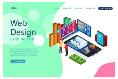 Web sayfasında afiş ve web sitesi için Modern İzometrik Bulut Teknolojisi konsepti gösteriliyor. İniş sayfası şablonu. Veri merkezi, dijital ağdaki bilgileri paylaşmak için yazılım çözümleri. Vektör illüstrasyonu.