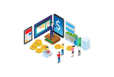 Modern Isometric Dijital Cüzdan İllüstrasyonu, Web Afişleri, Diyagramlar, Infographics, Kitap İllüstrasyonu, Oyun Varlığı ve Grafikle İlgili Diğer Varlıklar İçin Uygun