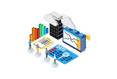 Modern Isometric Veri İstatistik Raporu İllüstrasyon, Web Afişleri, Diyagramlar, Bilgi Grafikleri, Kitap İllüstrasyonu, Oyun Varlığı ve Diğer Grafik İlgili Varlıklar İçin Uygun