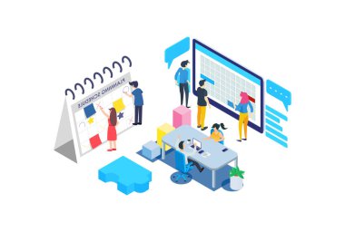 Modern Isometric Takım Planlama İllüstrasyonu, Web Afişleri, Diyagramlar, Infographics, Kitap İllüstrasyonu, Oyun Varlığı ve Diğer Grafikle İlgili Varlıklar İçin Uygun