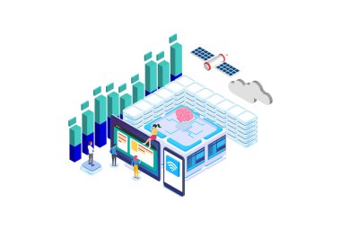 Modern Isometric Big Data Illustration, Web Afişleri, Diyagramlar, Infographics, Book Illustration, Game Asset, ve diğer grafiksel bağlantılı varlıklar