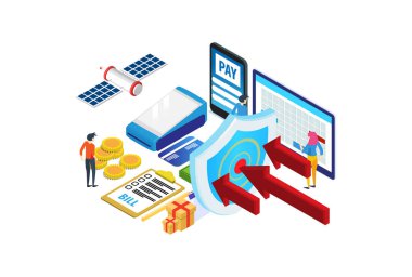 Modern Isometric Gizlilik Koruma Bankacılık İşlemleri iIllustration, Web Sancakları, Diyagramlar, Bilgi Grafikleri, Kitap İllüstrasyonu, Oyun Varlığı ve Diğer Grafik İlgili Varlıklar İçin Uygun