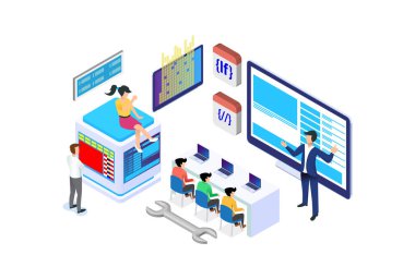Modern Isometric Bilgisayar Programcıları İllüstrasyonu, Web Afişleri, Diyagramlar, Infographics, Kitap İllüstrasyonu, Oyun Varlığı ve Diğer Grafikle İlgili Varlıklar İçin Uygun