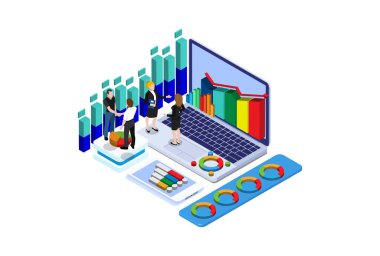 Modern Isometric Veri Analizi İllüstrasyonu, Web Afişleri, Diyagramlar, Infographics, Kitap İllüstrasyonu, Oyun Varlığı ve Diğer Grafik İlgili Varlıklar İçin Uygun