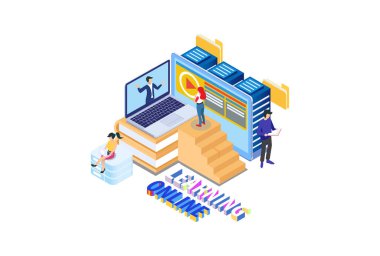 Modern Isometric Smart E-Study Technology Illustration, Diyagramlar, Infographics, Book Illustration, Game Asset, ve diğer grafiksel bağlantılı varlıklar için uygun